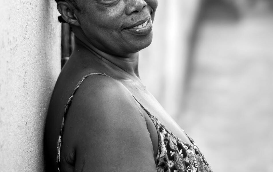 smiling elderly woman in dress