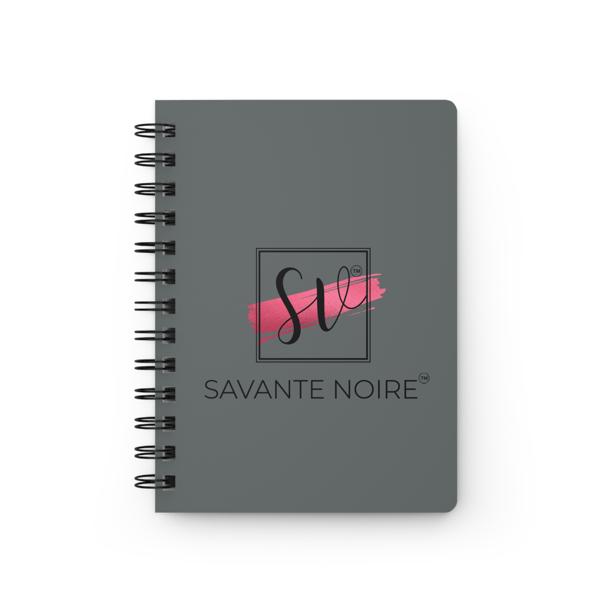 Spiral Notebook — Savante Noire Logo Journal, Gray Cover with Pink Brushstroke