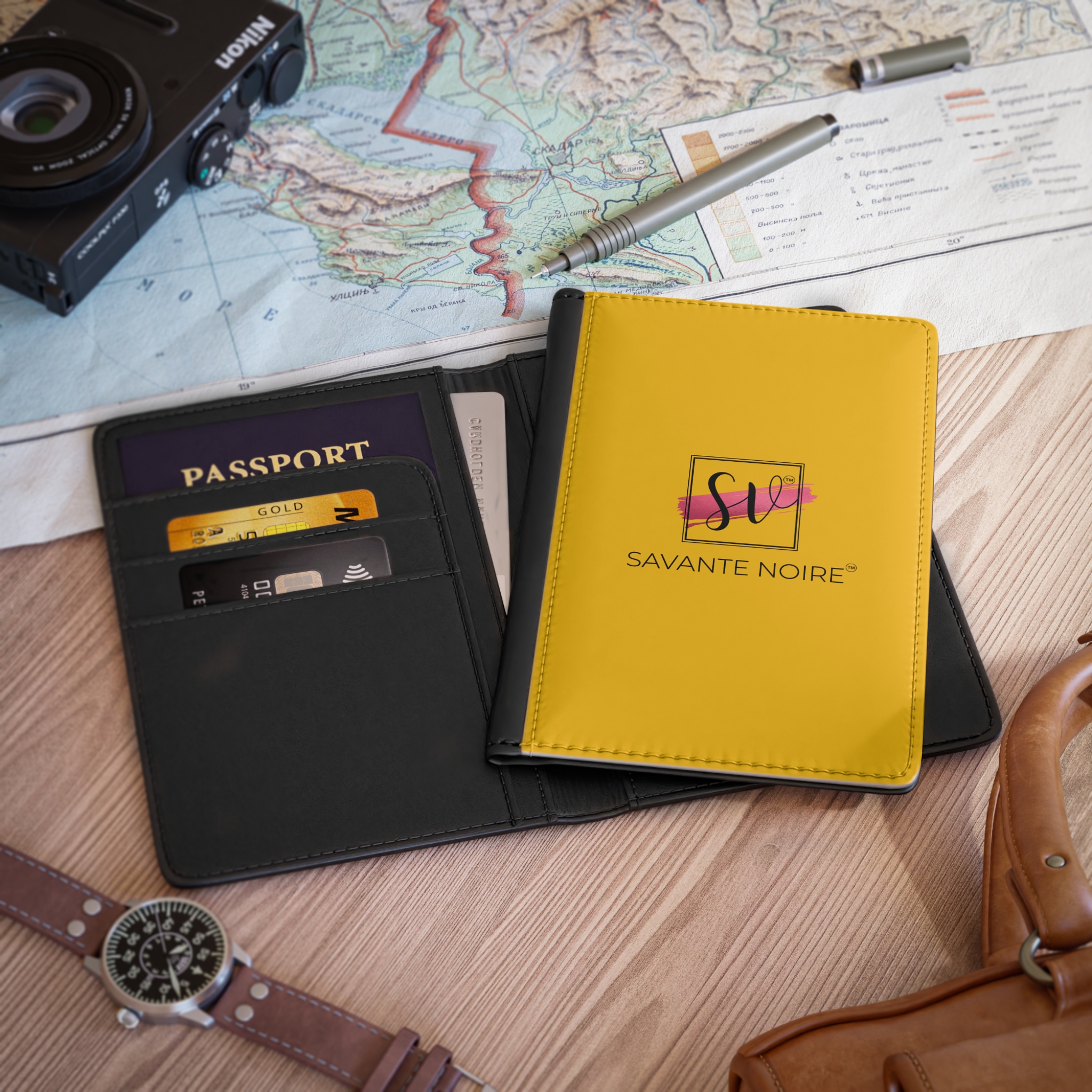 Passport Cover — Savante Noire Yellow Leather Travel Passport Holder - Image 4